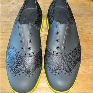 Gray and Yellow Slip-On Loafers with Snakeskin print